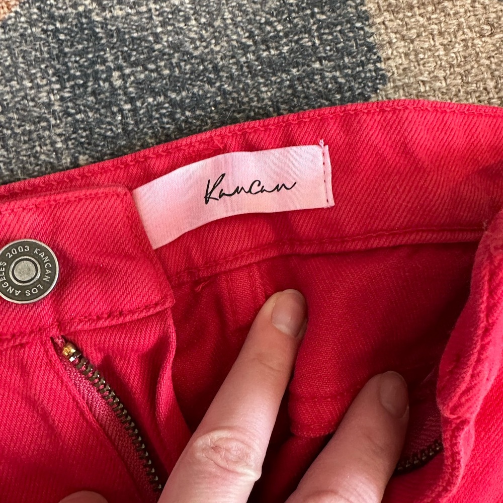 Red Distressed Denim Shorts - Picture 2 of 2